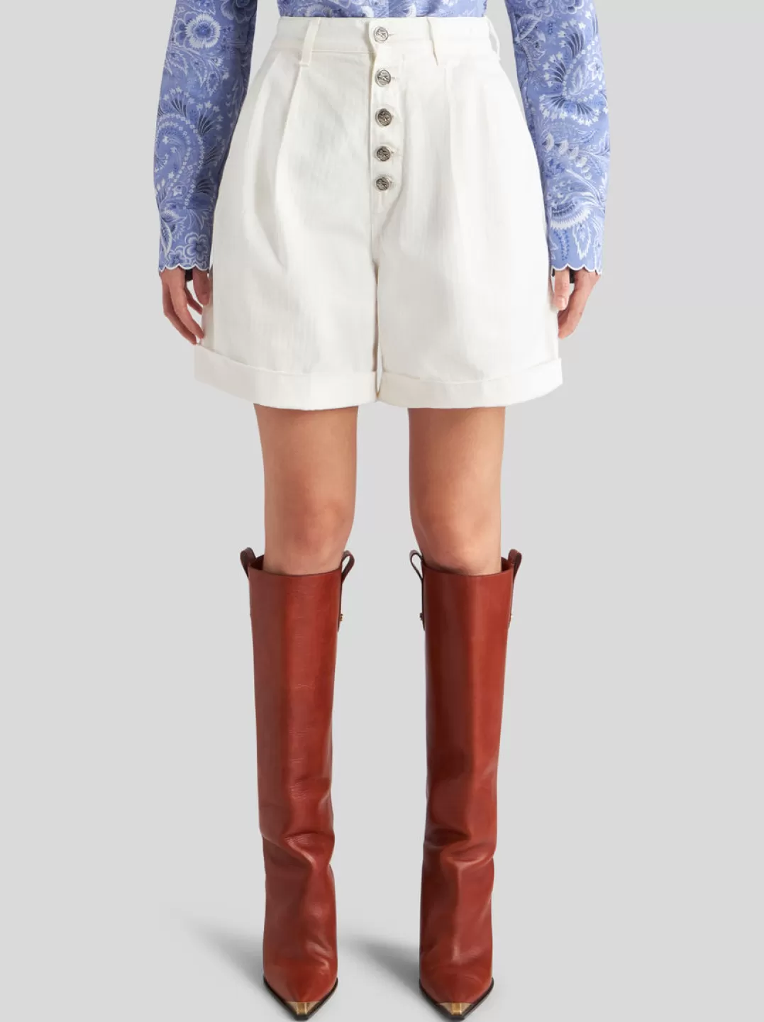 Shop Cotton Bermuda Shorts With Buttons | Women | | Women Trousers