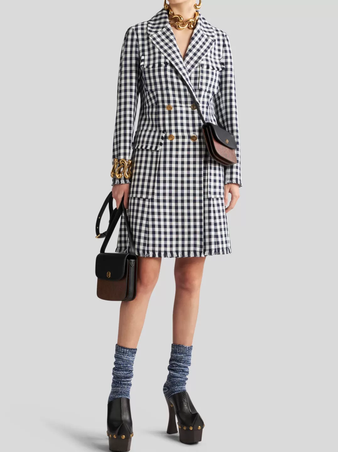 Best DOUBLE-BREASTED GINGHAM FABRIC COAT | Women Coats and Outerwear