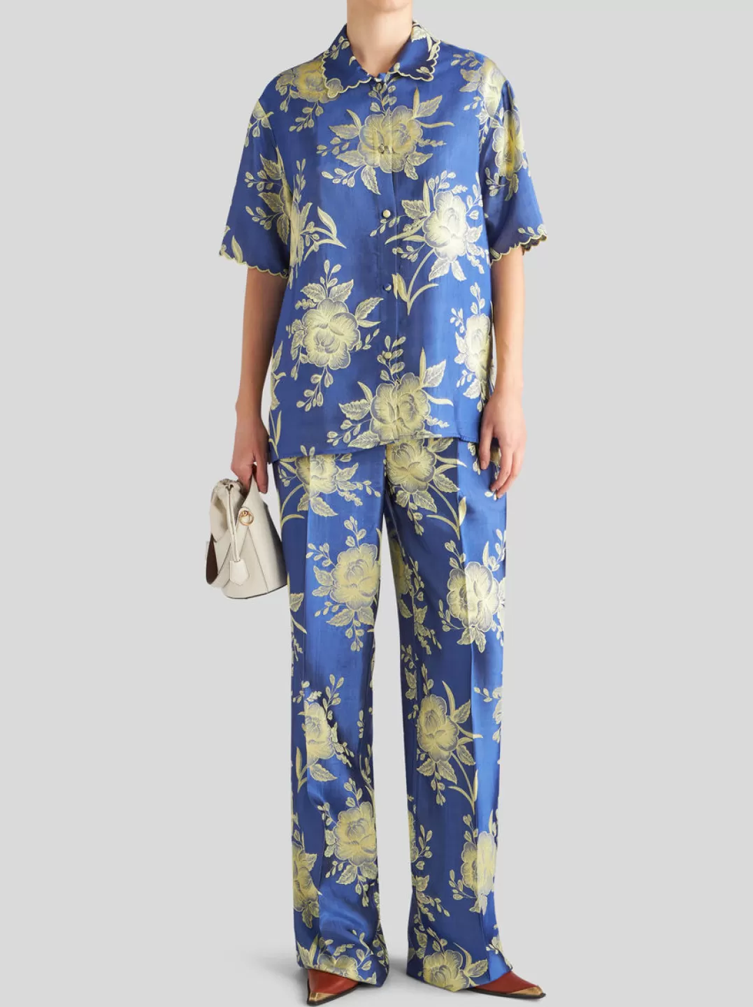 Fashion Floral Jacquard Trousers | Women | Blue | Women Trousers