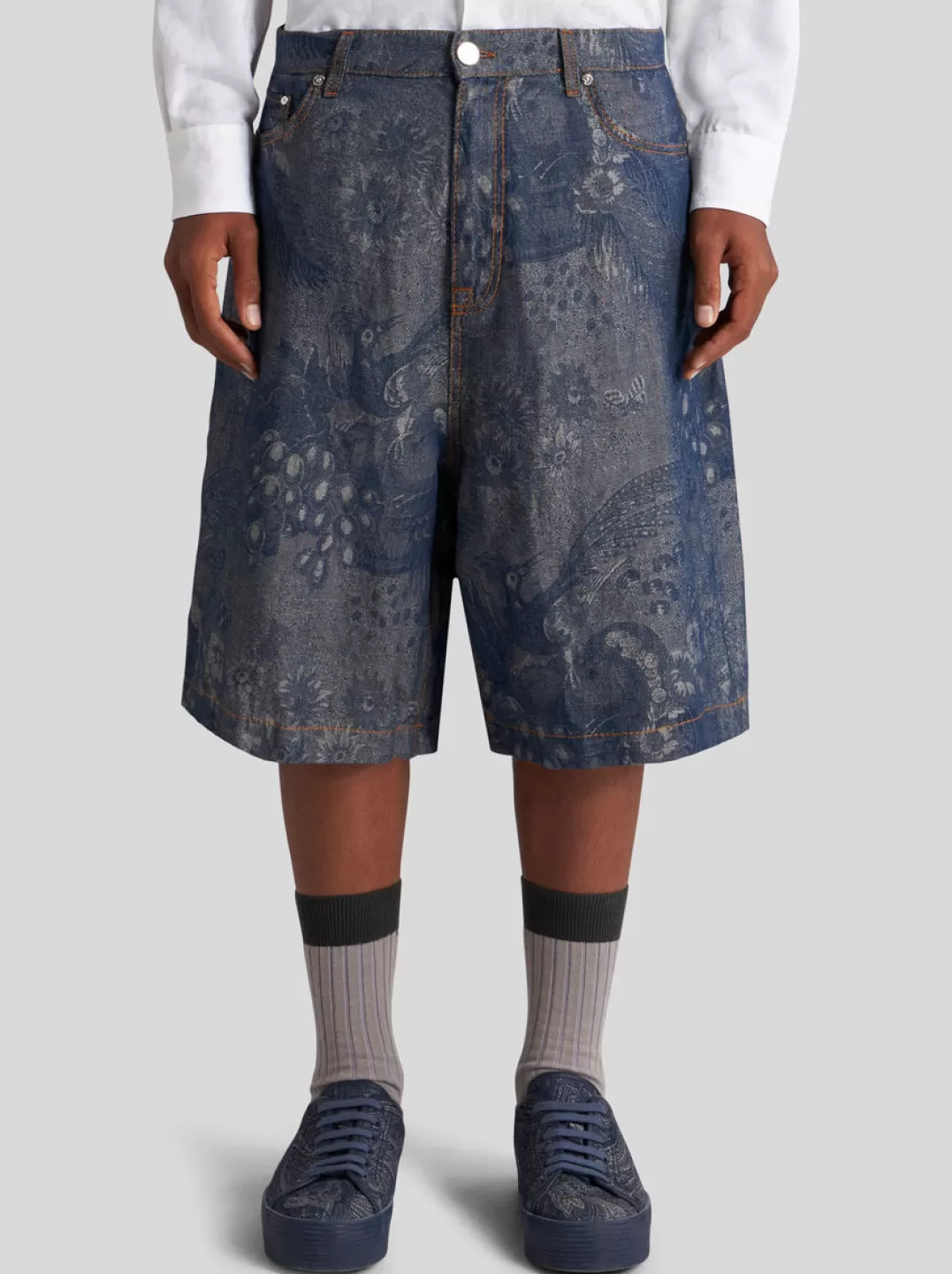 Fashion JACQUARD DENIM BERMUDA SHORTS | Denim | Trousers