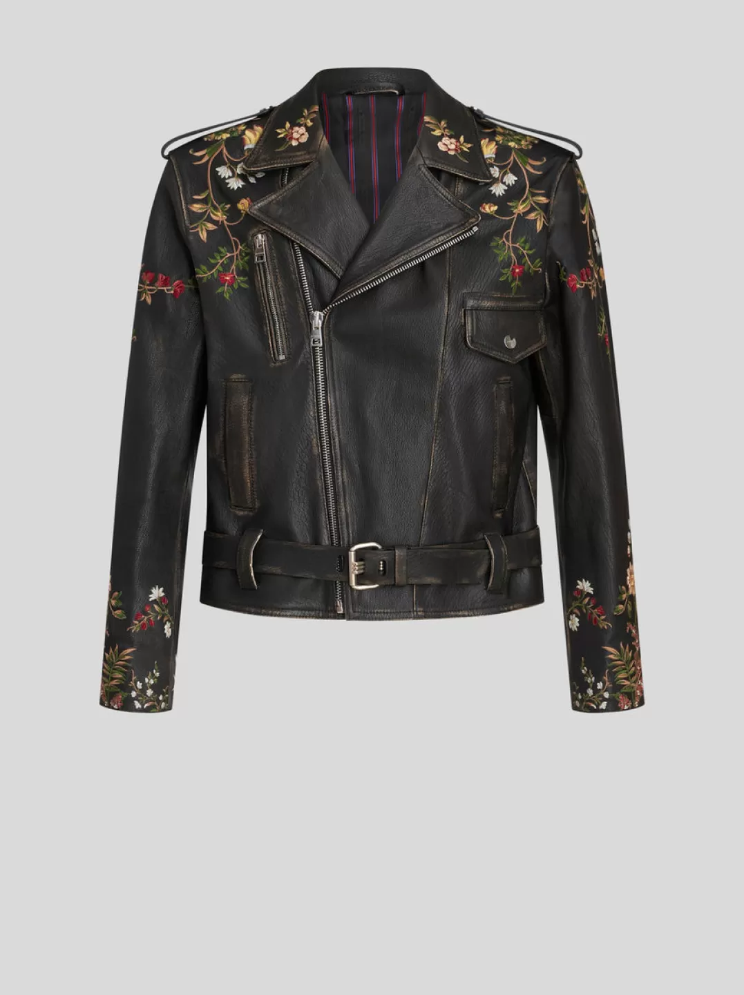 Clearance LEATHER BIKER JACKET WITH EMBROIDERY | Coats and Outerwear