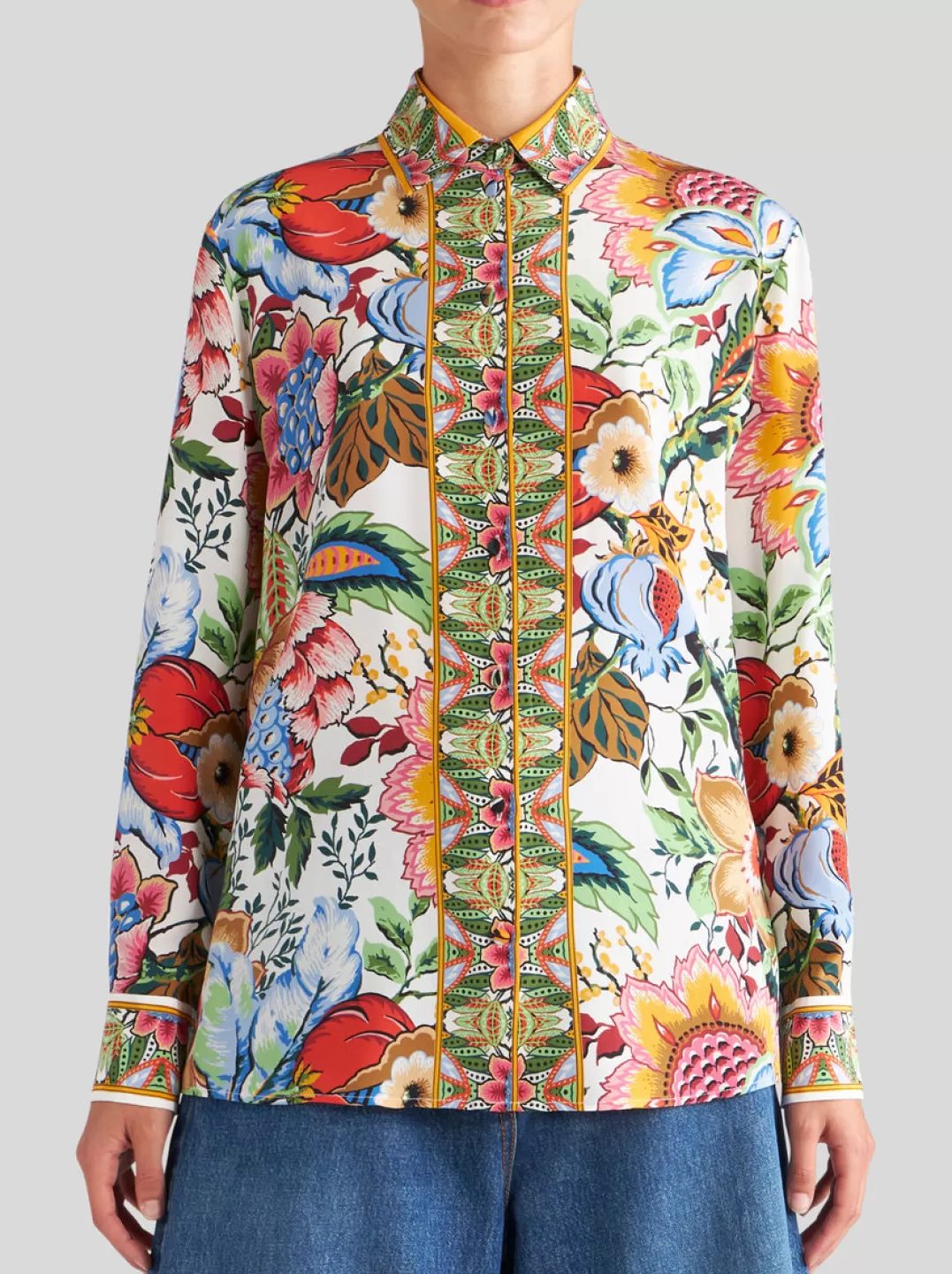 Shop Crepe De Chine Shirt With Bouquet Print | Women Shirts and Blouses