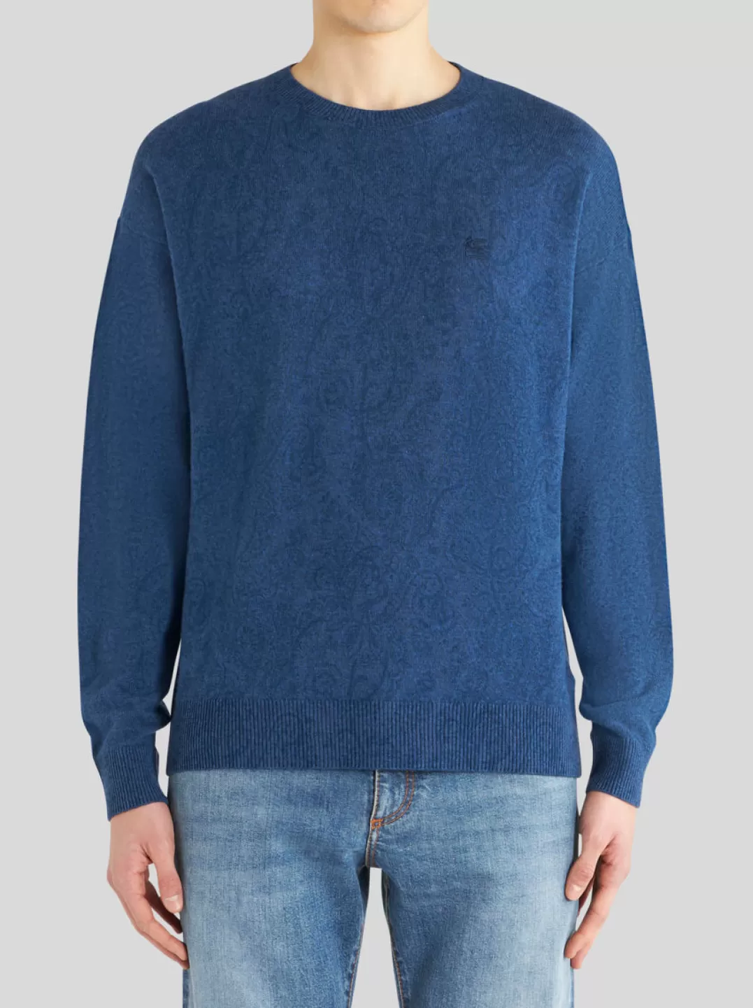 Clearance Paisley Jumper With Logo | Men | Blue | Knitwear