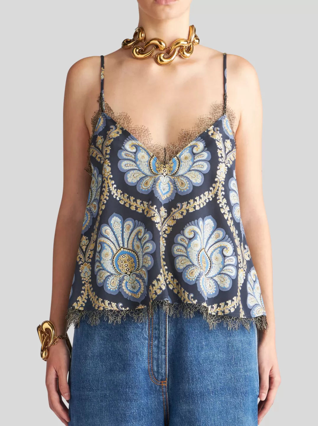 Outlet PRINTED SILK TOP WITH LACE DETAILS | Women Tops