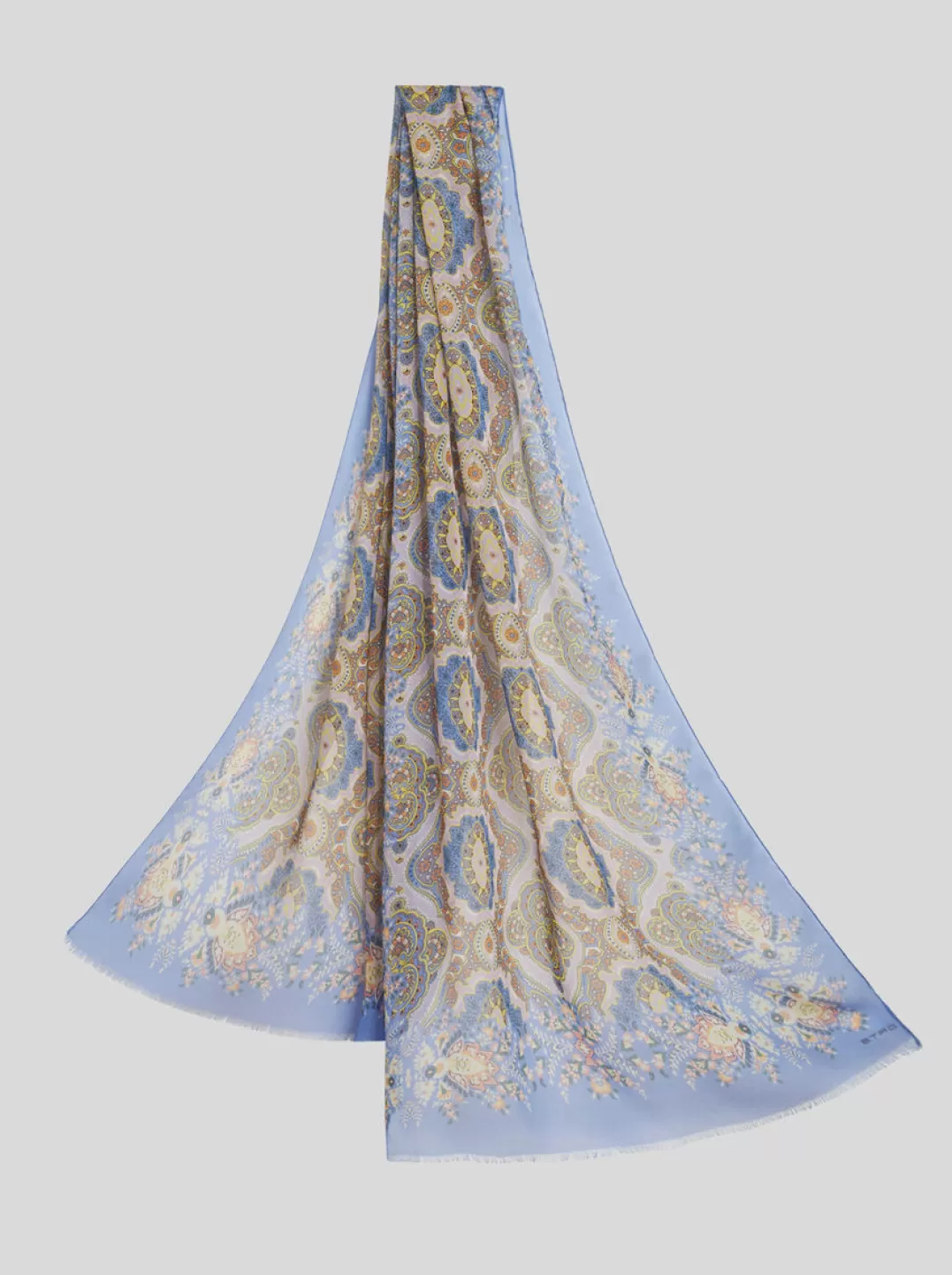 Best Sale Silk Scarf With Medallion Print | Women | Light Blue | Women Scarves and Silk