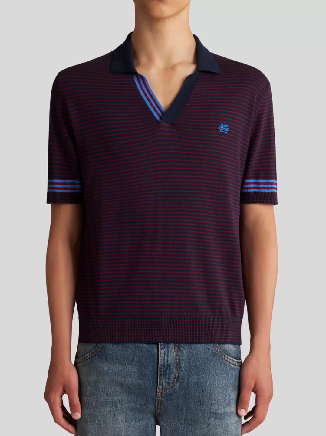 Discount STRIPED KNIT POLO SHIRT WITH LOGO | Knitwear