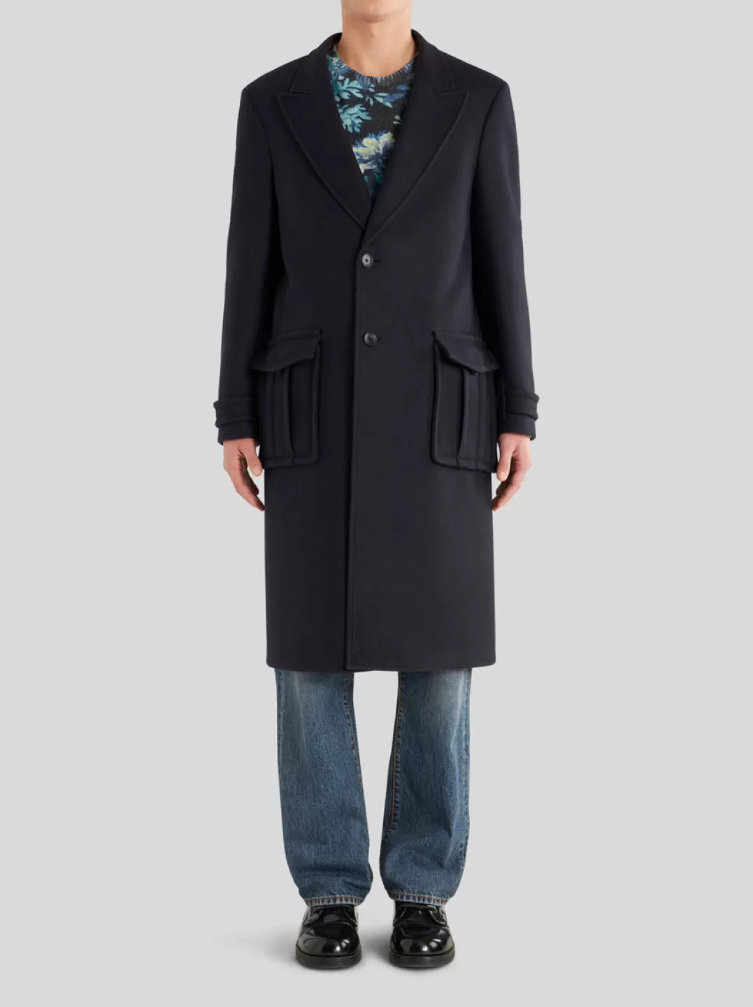 Online Wool And Cashmere Coat With Peak Lapel | Men | Blue | Coats and Outerwear