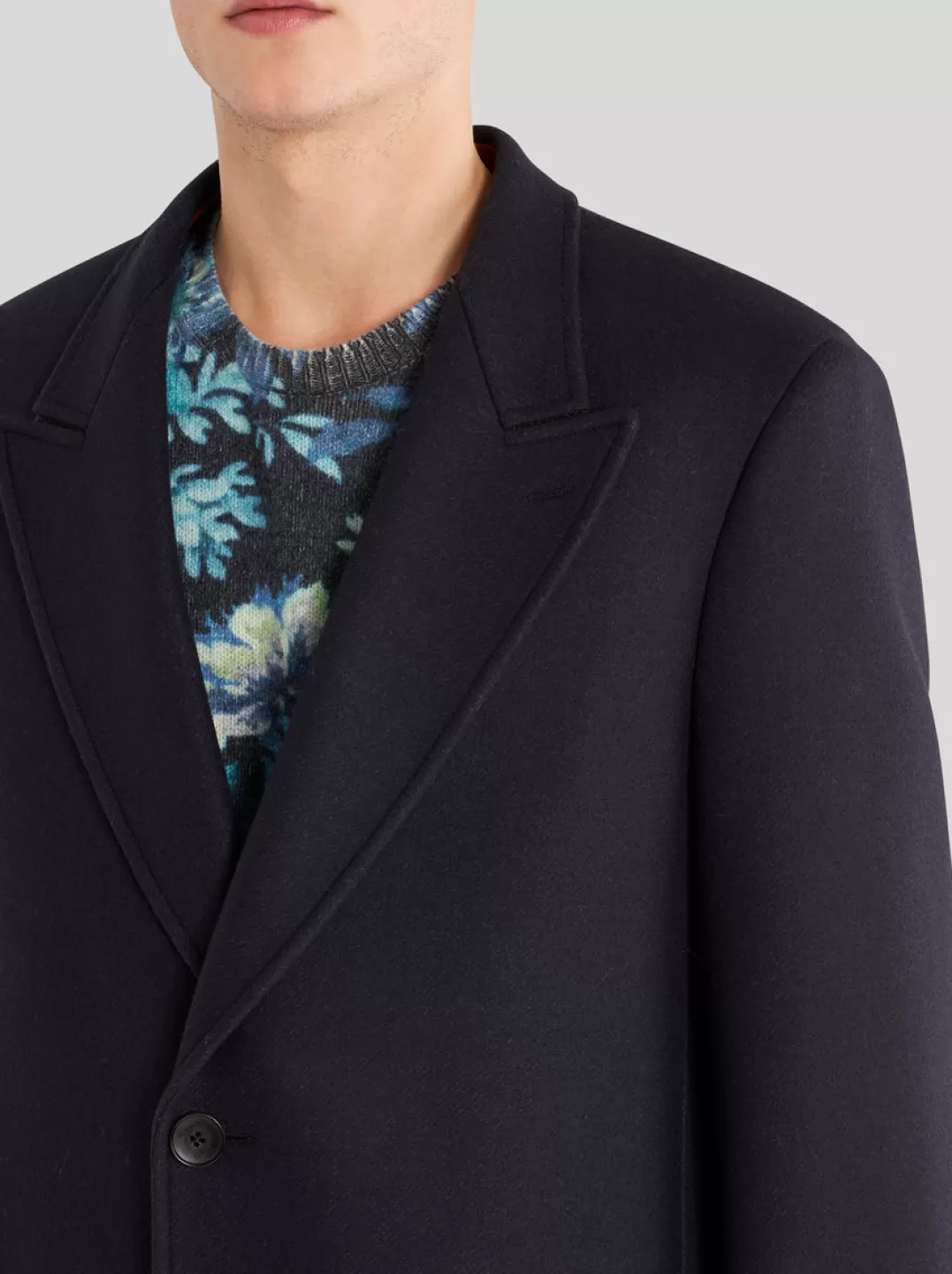 Online Wool And Cashmere Coat With Peak Lapel | Men | Blue | Coats and Outerwear