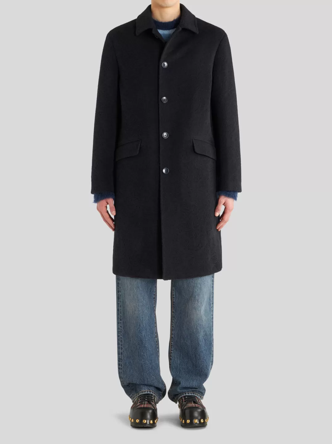 Hot Wool And Cashmere Jacquard Coat | Men | Blue | Coats and Outerwear